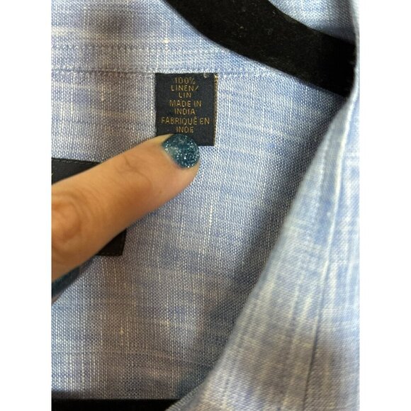 Hart Schaffner Marx Men's XL 100% Linen SS Blue Button-Up Shirt - Picture 6 of 8